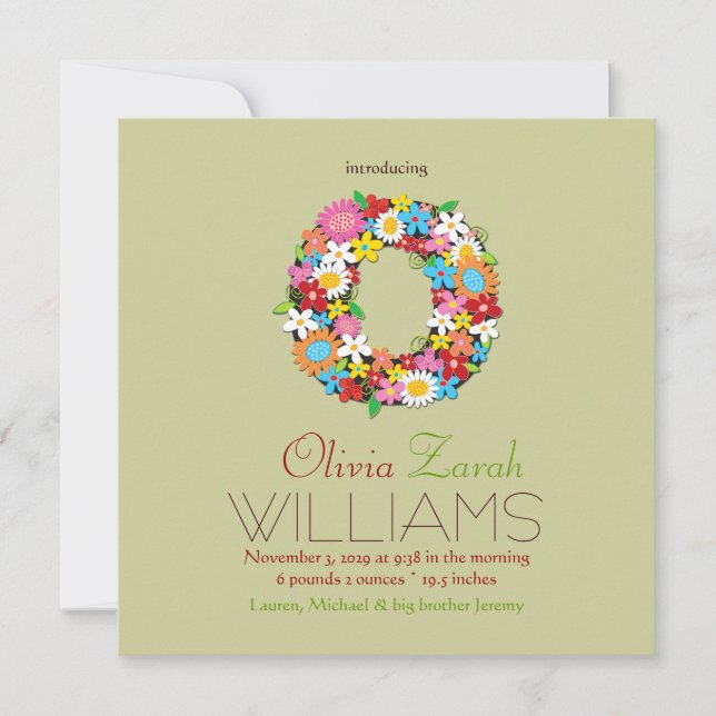 Anúncio Nascimento da Menina do Monograma das Flores da pr (Frente)