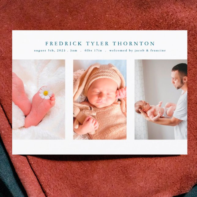 Anúncio nascimento de bebê recém-nascido com colagem azul (Criador carregado)