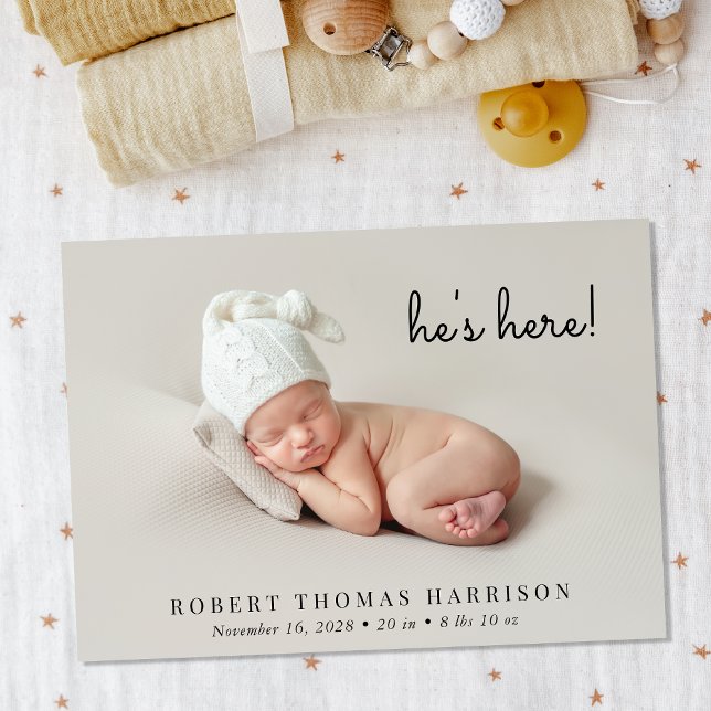 Anúncio Nascimento de Foto Moderno Mínimo (Announce the arrival of your baby with this cute minimal modern birth announcement)