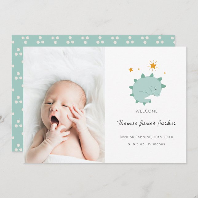 Anúncio Nascimento do Bebê do Dinossauro Azul e Bonito (Frente/Verso)