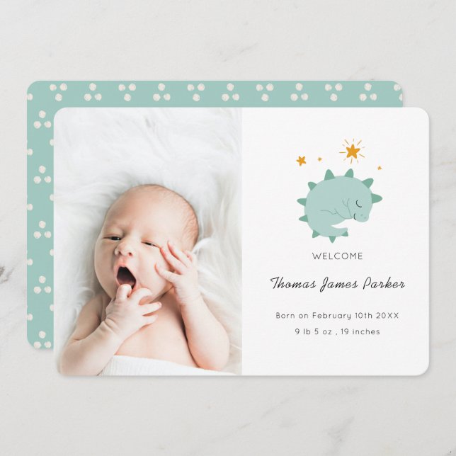 Anúncio Nascimento do Bebê do Dinossauro Azul e Bonito (Frente/Verso)