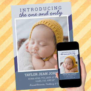 Anúncio Nascimento do bloco de cor azul de foto ao quadrad