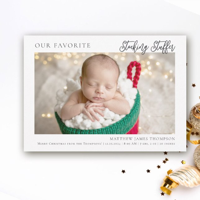 Anúncio Natal Stoffer Foto Engraçado Moderno Bebê (funny christmas baby announcement stocking stuffer funny humorous photo cute adorable)
