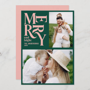 Anúncio Natal verde e feliz rosa