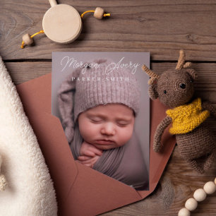 Anúncio Neutral White Name Signature Script New Baby Photo