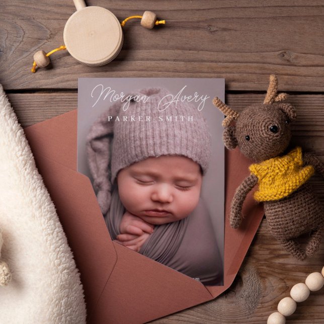 Anúncio Neutral White Name Signature Script New Baby Photo (Criador carregado)