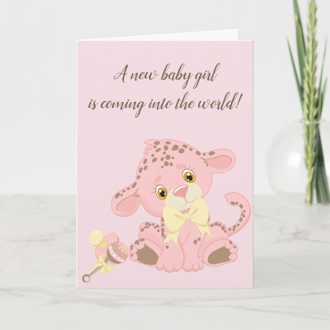 Anúncio New Baby Girl Arrival Baby Shower Card Pink Animal (Frente)