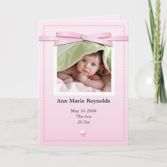 Anúncio New Baby Girl Photo Pink Announcement Card (Frente)