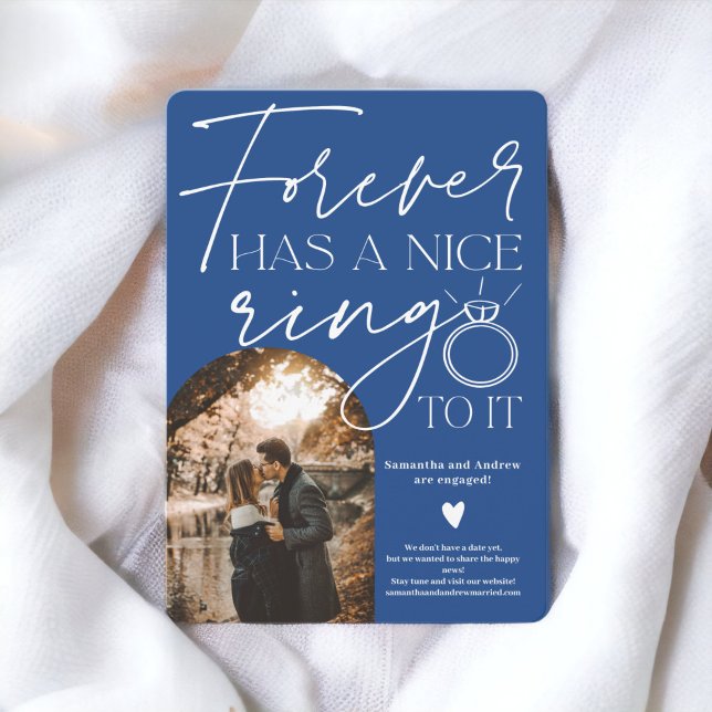Anúncio Noivado azul do anel de fotos para sempre (Forever ring photo arch blue engagement announcement)