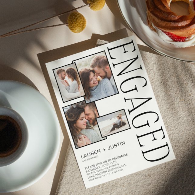 Anúncio Noivado Branco Preto para Colagem de Fotografias M (We're Engaged! Come Celebrate Our Love at Our Engagement Party. 🥂💍 [Your Details Here])