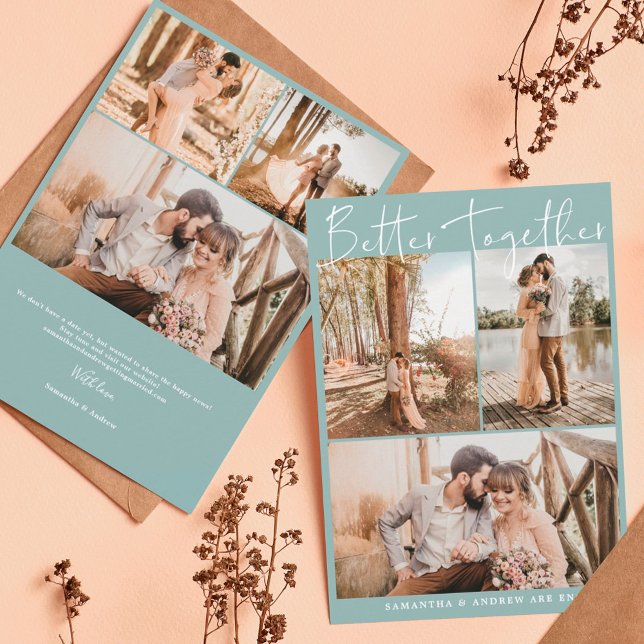 Anúncio Noivado de 6 fotos com script verde moderno chic (Criador carregado)