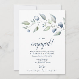 Anúncio Noivado de folhagem azul empoeirado Elegante