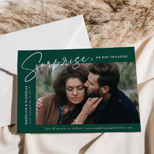 Anúncio Noivado de Fotografia da Surpresa Verde Moderna