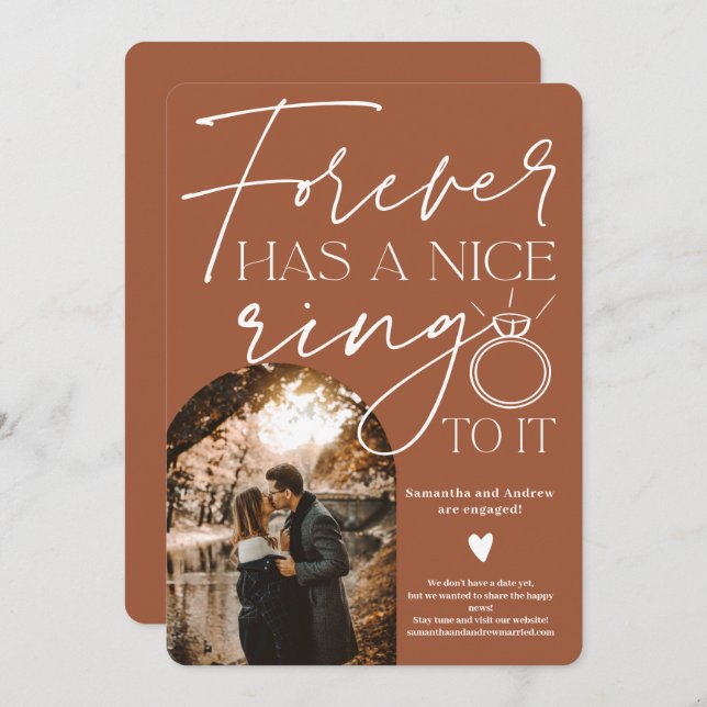 Anúncio Noivado de terracotta do anel de fotos para sempre (Frente/Verso)