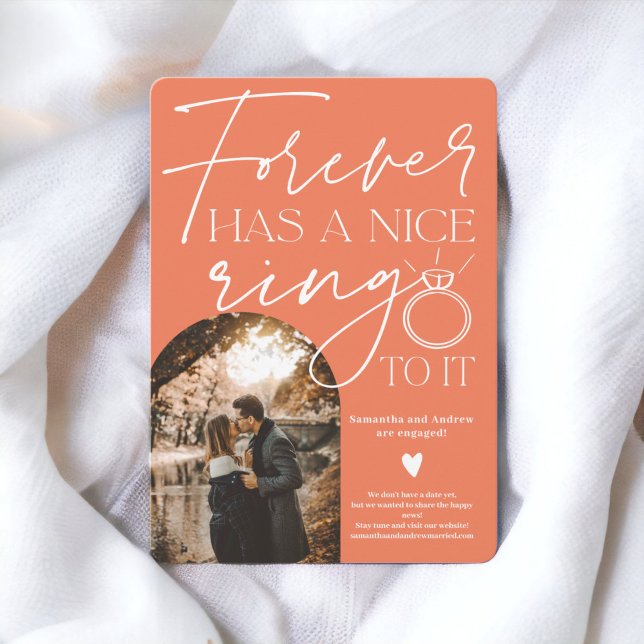 Anúncio Noivado laranja do anel de fotos para sempre (Forever ring photo arch orange engagement announcement)