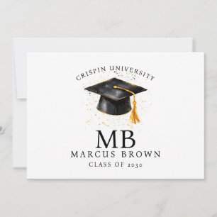 Anúncio Nome de Graduação Elegante Monograma Dourado