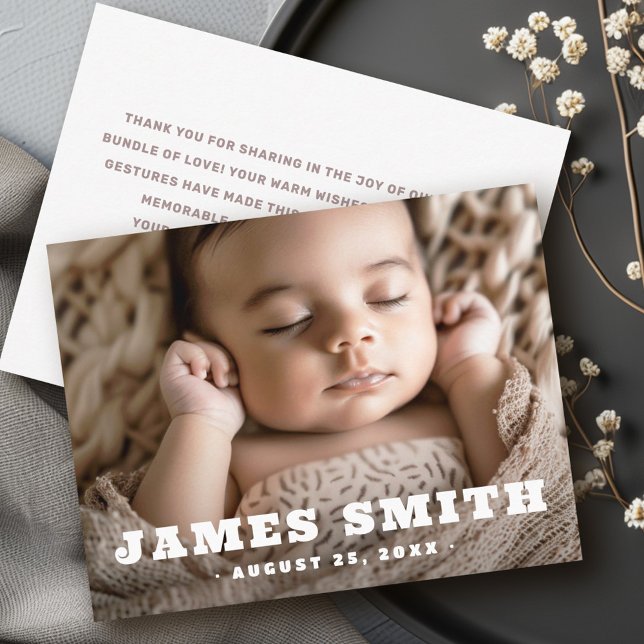 Anúncio Nome do novo obrigado de fotos do bebê (Retro name new baby photo thank you announcement)