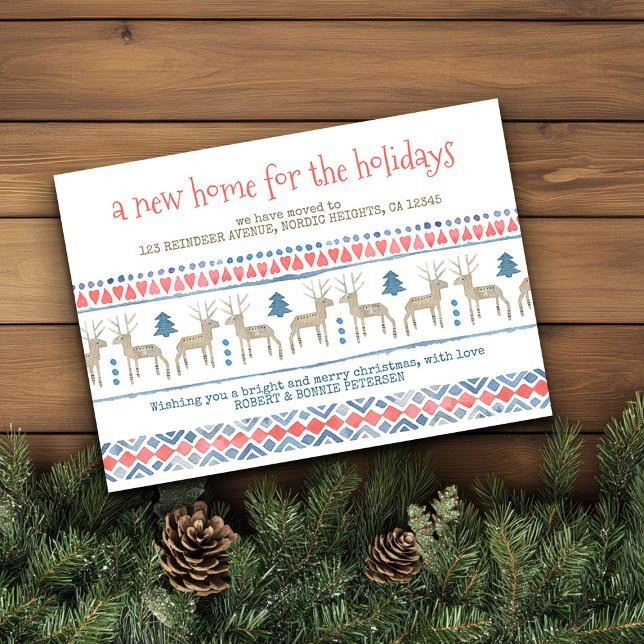 Anúncio Nórdico Deer New Home para os feriados (Nordic New Home for the Holidays Card from Holiday Moving Announcements Collection by Darling & May)