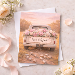 Anúncio Nós Fugimos Caminhão Antigo Rosa Floral Casamento