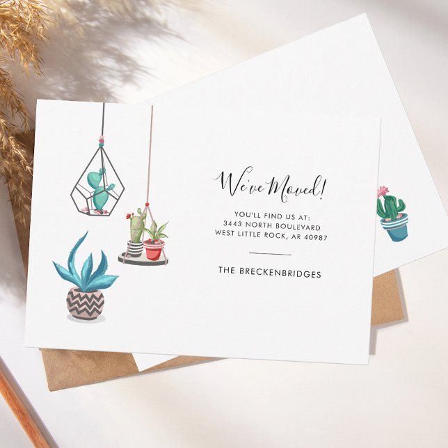 Anúncio Nós Mudamos Boho Chic Mudando (Change of Address New Roots Moving Announcement Boho Potted Cacti Plants)