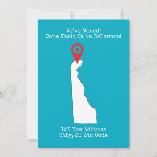 Anúncio Nós nos mudamos! Venha nos visitar em Delaware (Frente)