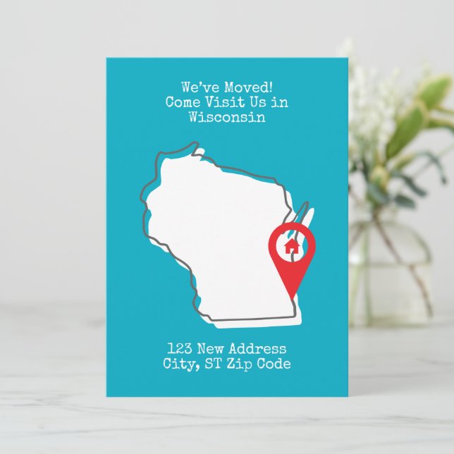 Anúncio Nós nos mudamos! Venha nos visitar no Wisconsin (Em pé/Frente)