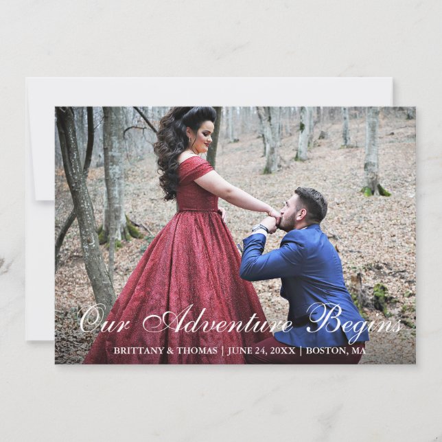 Anúncio Nossa Aventura Começa A Foto Do Casal Do Noivado (Frente)