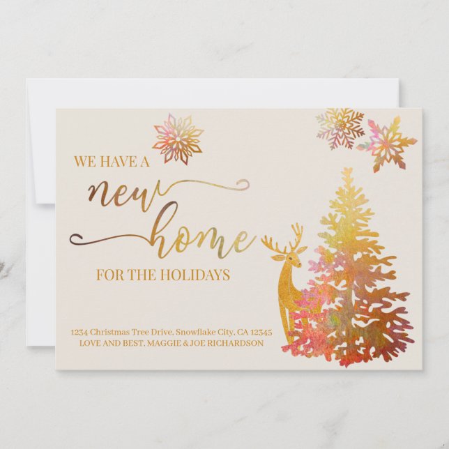 Anúncio Nova casa para a Dourada árvore de Natal de Férias (Frente)