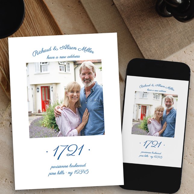 Anúncio Nova Movimentação de Foto Elegante de Número de Po (square photo new address card available printed or as printable digital download)