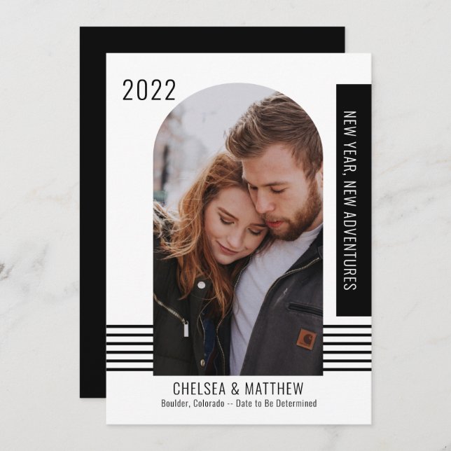 Anúncio Novo Ano Novo Aventuras Foto do Noivado BW (Frente/Verso)