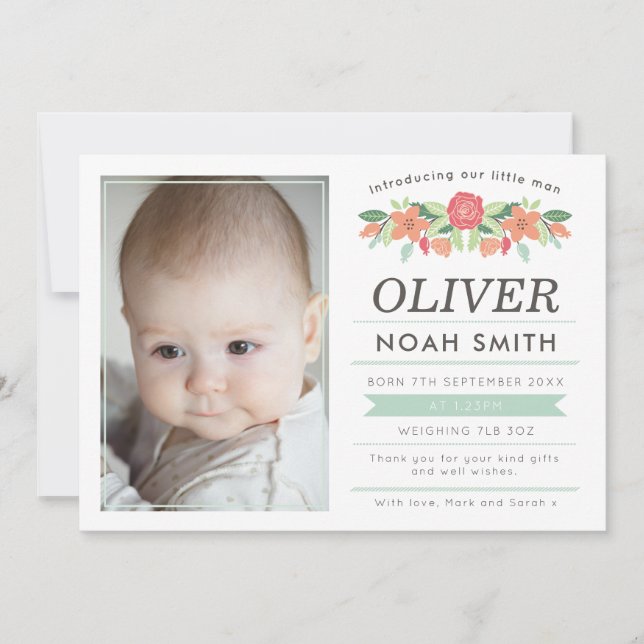 Anúncio novo/cartões de agradecimentos do bebé (Frente)