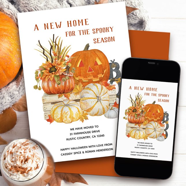 Anúncio Novo Dia de Halloween Russo em Casa (New Home for the Spooky Season - fun moving card for new address announcement near halloween time)
