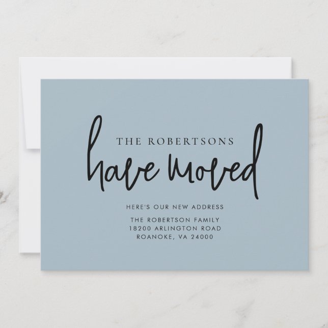 Anúncio Novo Endereço: Caligrafia Moderna Dusty Blue Movin (Frente)