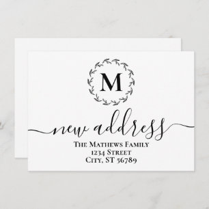 Anúncio Novo endereço do monograma de coroa botânica simpl