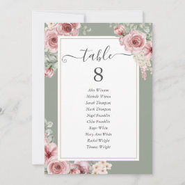 Anúncio Número da Tabela Verde da Sage Floral rosa