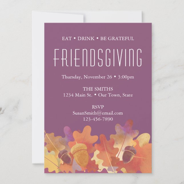Anúncio Oak Leaves & Acorn Ação de Graças em Púrpura e Lar (Frente)
