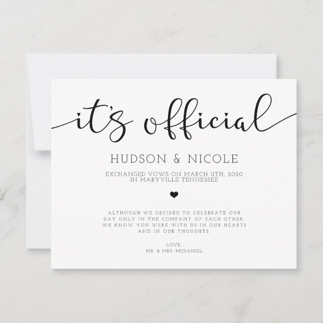 Anúncio Oficial de Casamento Furtivo (Frente)