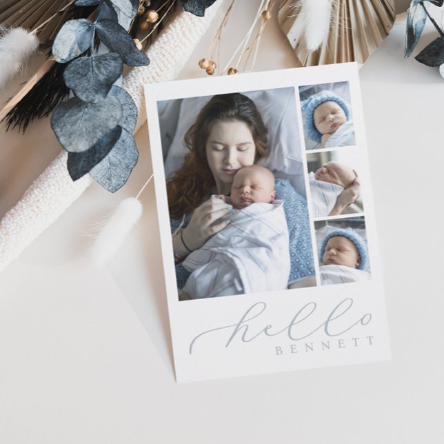 Anúncio Olá, Bebê Simples Script Foto Collage Birth (Criador carregado)