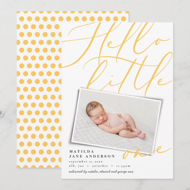 Anúncio Olá, moderna tipografia amarela fofa (Frente/Verso)