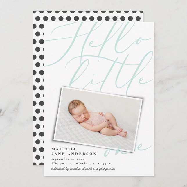 Anúncio Olá moderno 1 foto preto branco aqua simples (Frente/Verso)