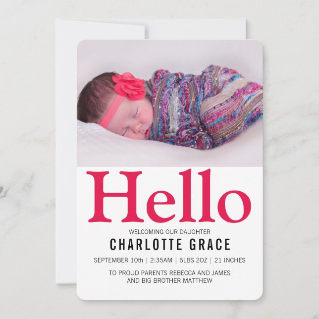 Anúncio Olá, Novo Bebê Brilhante, Rosa Personalizado (Frente)