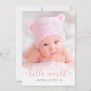 Anúncio Olá World Pink Script Photo Baby Girl Birth