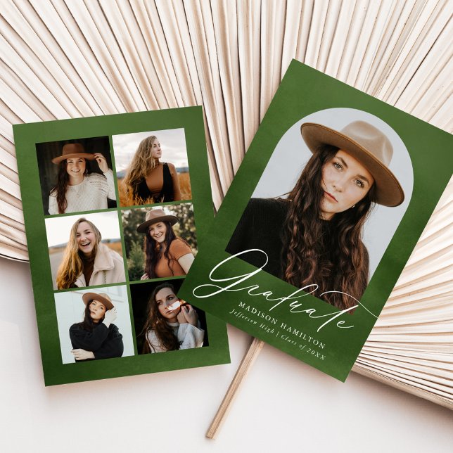 Anúncio Olive Green Watercolor Arch 7 Photo Graduation (Criador carregado)