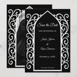 Anúncio Ornate border black and whit wedding save the date