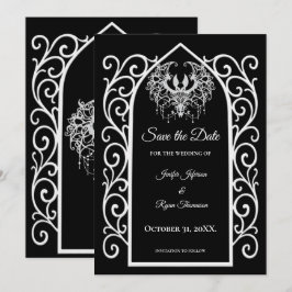 Anúncio Ornate border black and whit wedding save the date