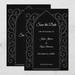 Anúncio Ornate border black and whit wedding save the date