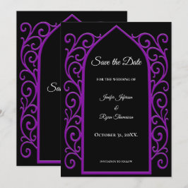 Anúncio Ornate purple border wedding save the date