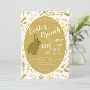 Anúncio Ovo de Páscoa Dourado de Coelhinho Floral, Pásco