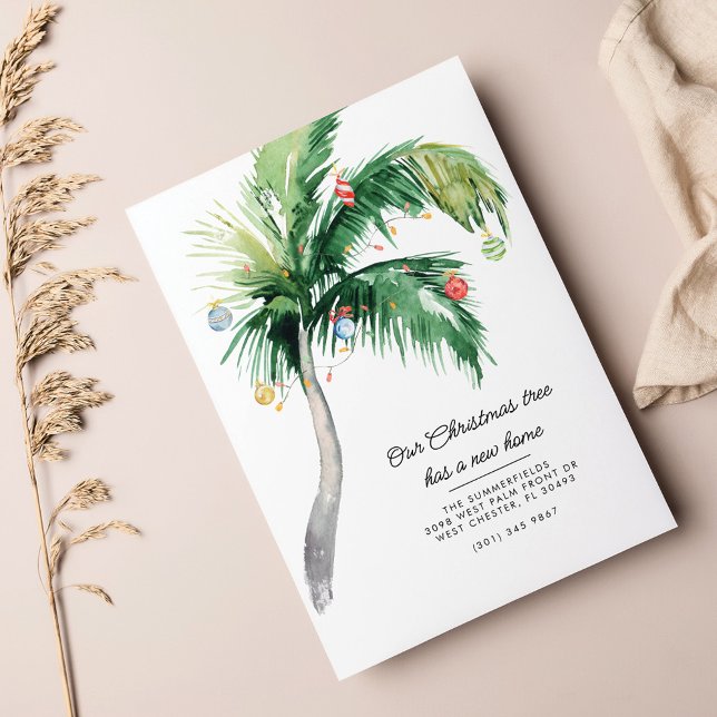 Anúncio Palm Tree, mudamos o feriado de Natal costeiro (Palm Tree Decorated Holiday Moving Announcement Card)