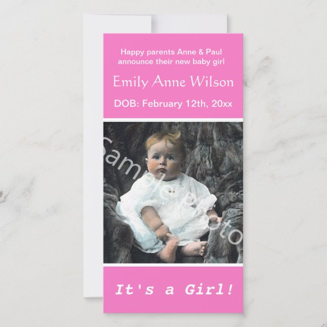 Anúncio parto bebê, adicione sua foto rosa (Frente)